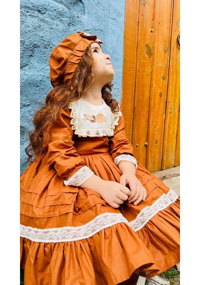 H L Y Karol Tasarım Taba Vintage Kız Bebek Elbisesi,doğum Günü,fotoğraf Çekim Elbise,0-12 Yaş Uygun Taba