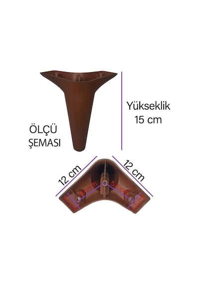Zelve 15 Cm Ceviz Ahşap Desenli Lüx Mobilya Kanepe Sehpa Ünite Koltuk Ayağı Baza Ayak