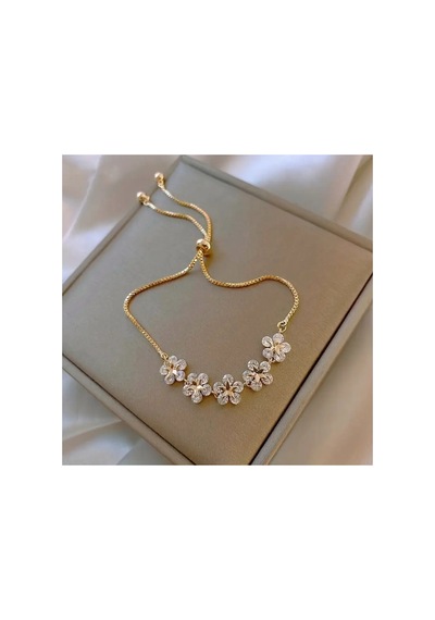 Flower Zirkon Taşlı Asansörlü Ayarlanabilir Şık Altın Renkli Gold Bileklik