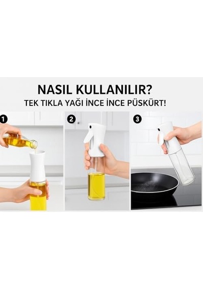 Cam Yağ Sprey Şişesi 200ml Püskürtmeli Yağdanlık, Cam Gövde, Airfryer, Fırın Ve Diyet Yemekler İçin Yağ Püskürtücü Şişe