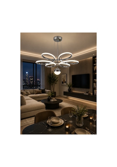 Toplu Yonca 6'lı Modern Krom Led Avize 3 Renk Salon Hol Mutfak Yatak Odası Avizesi