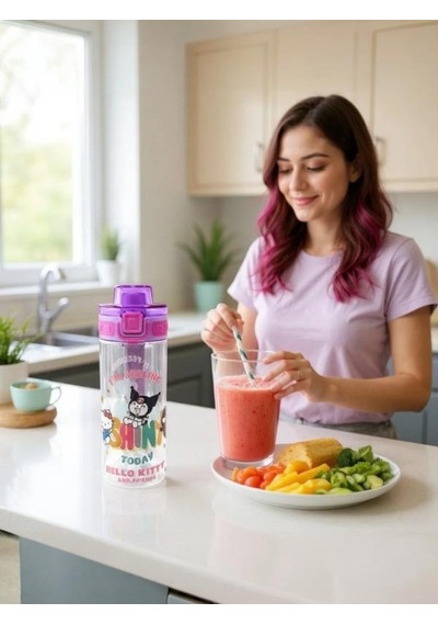 Kuromi Hello Kity Ve Arkadaşları Plastik Matara 500 Ml 3421 Çok Renkli