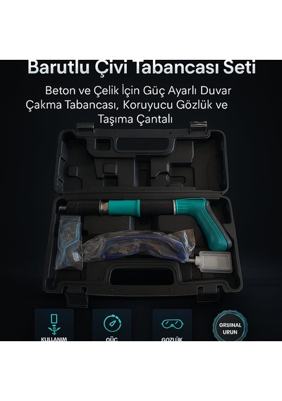 Nixcon Profesyonel Barutlu Çivi Tabancası Seti Beton Ve Çelik İçin Güç Ayarlı Duvar Çakma Tabancası, Koruyucu Gözlük Ve Taşıma Çantalı