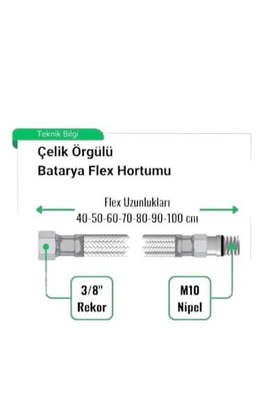 2 Adet 3/8 M10 Batarya Musluk Bağlantı Hortumu Flex Batarya Hortumu 100 Cm Çelik Örgülü