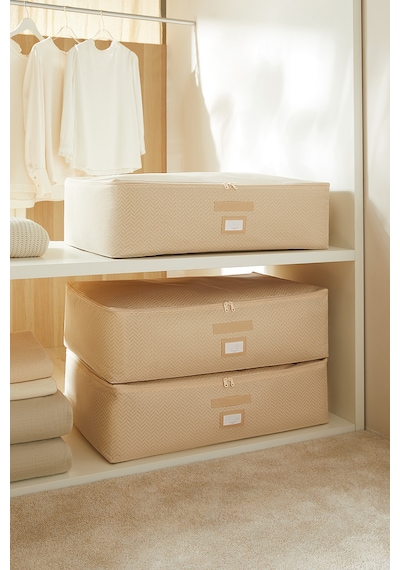 Ocean Home Textile 3'lü Mega Boy Bej Balıksırtı Baza Altı Hurç Set 74 x 46 x 22 cm