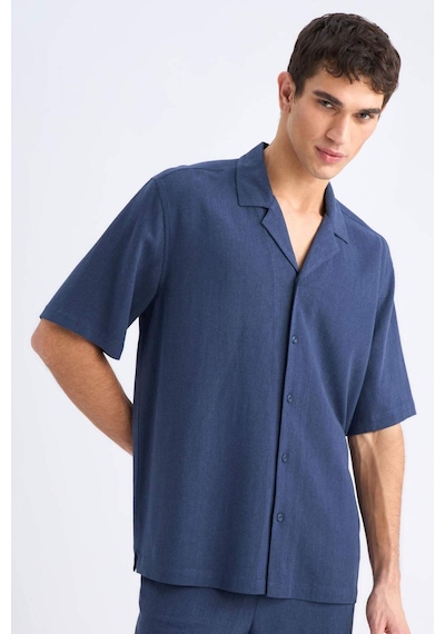 Defacto Relax Fit Polo Yaka Pamuklu Yazlık Kısa Kollu Gömlek D8875ax25smnv256 Lacivert