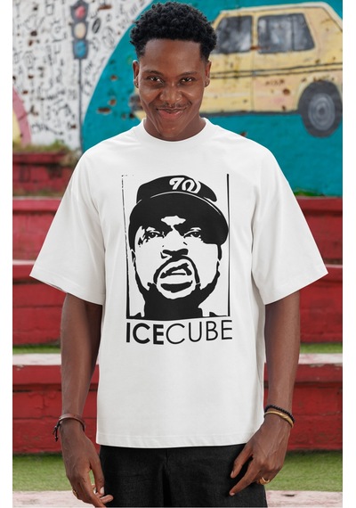 Ice Cube Rapper Şarkıcı Ön Baskılı Unisex Oversize Tişört Beyaz