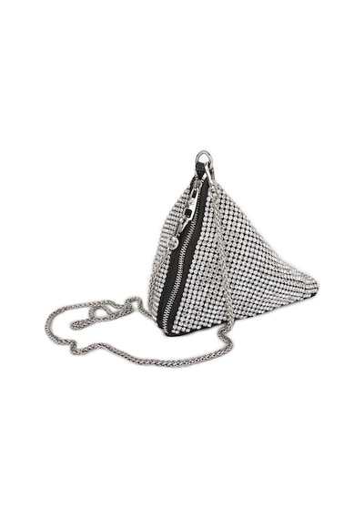 Nas Bag Kadın Çapraz Çanta White Diamond Gümüş Taşlı Şık Çift Askılı Üçgen Çanta Gümüş