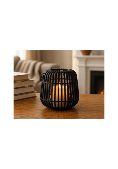 Modern Kafes Tasarımlı Dekoratif Tealight Mumluk - Siyah Diğer