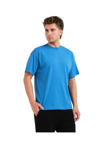 Justever 100% Pamuk Oversize Fit Bisiklet Yaka Mavi Erkek T-shirt - Alpha Mavi