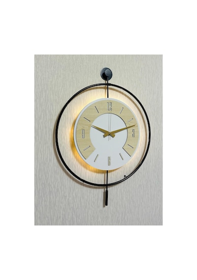 Pey Aksesuar 50x70 Cm Metal Ahşap Ve Işığın Muhteşem Uyumu Duvar Saati Dekoratif Ahşap-m54-siyah-beyaz-akça-akça