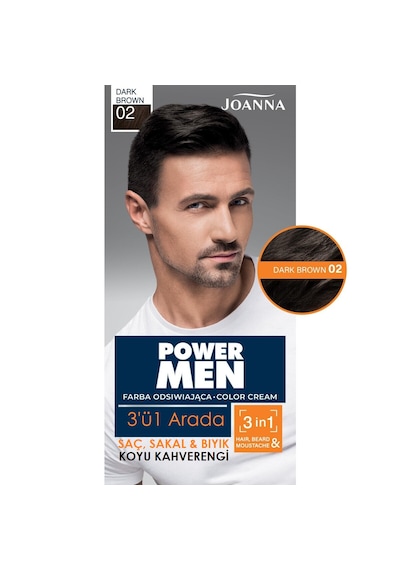 Power Men Color Saç, Sakal Ve Bıyık İçin 3'ü1 Arada Krem Boya 02 Koyu Kahverengi