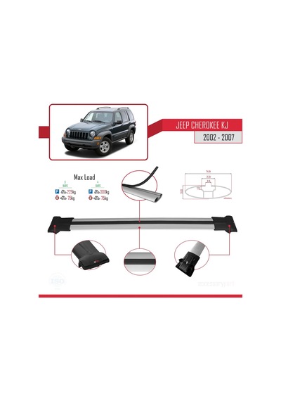 Jeep Cherokee Kj 2002-2007 Arası İle Uyumlu Fly Model Ara Atkı Tavan Barı Gri 3 Adet Bar