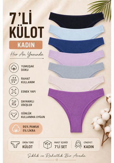 Nicoletta Kadın Külot 7'li Paket Likralı Brazillian Indıgo İndigo