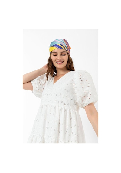 Pastelastore Yazlık Astarlı Pamuklu Brode Kadın Elbise 1301 Ekru