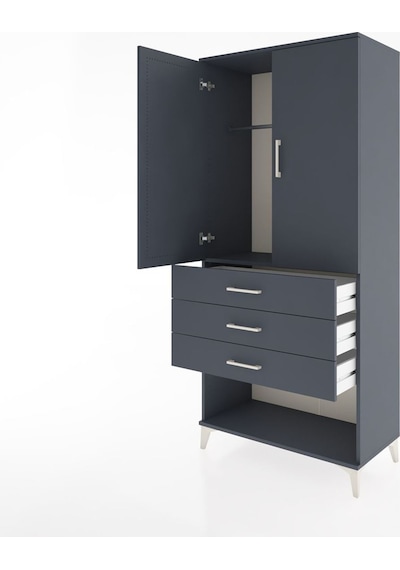 Hyperion Dolap Tek Raflı 3 Çekmeceli Tek Askılı 88x44x195 Antrasit-antrasit Antrasit