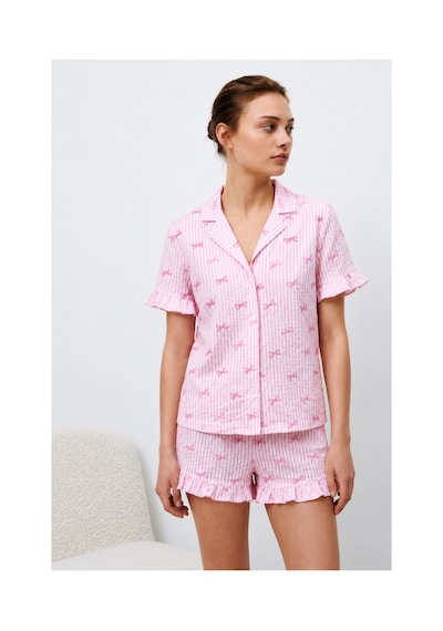 Fit Women Kadın Premium Fırfırlı Pembe Pijama Takımı