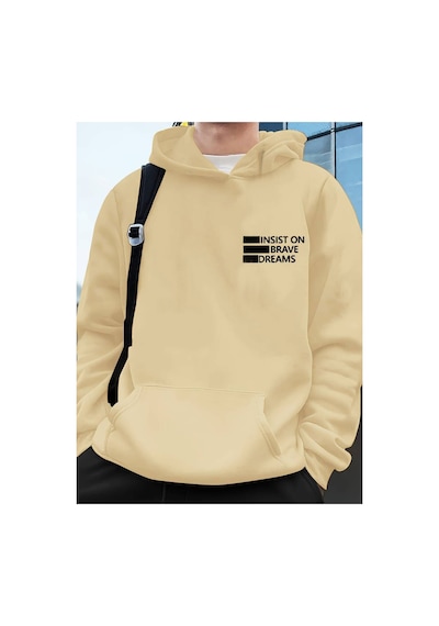 Medinenur Dreams Yazı Baskılı Kapüşonlu Sweatshirt Bej