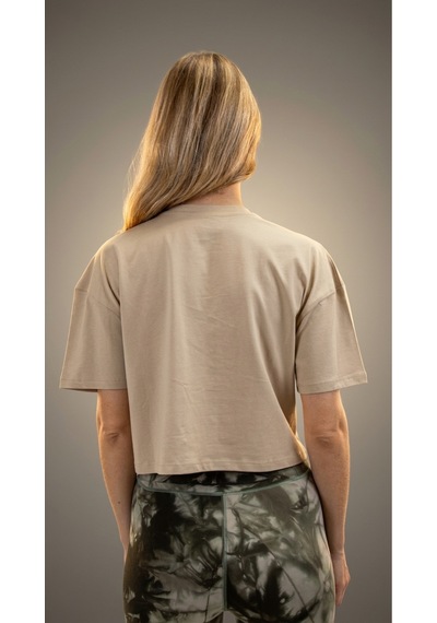 Heyy's Oversize Kadın Crop Taş Rengi T-shirt Taş