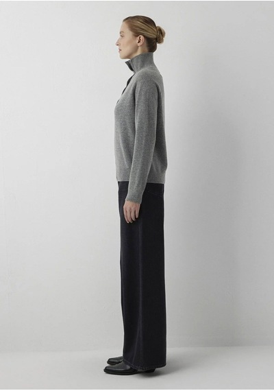 Mavi Yuvarlak Yaka Kazak Mid Grey Melange Gri