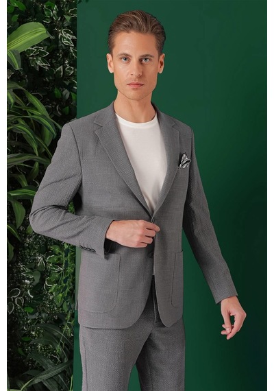 Efor Comfort Fit Torba Cep Pötikare Gofre Kumaş Esnek Casual Füme Ceket C 669 Füme