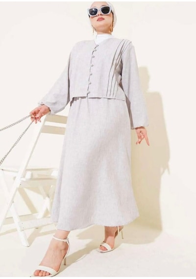 Lovie Moda Kadın Birit Düğmeli Takım Gri