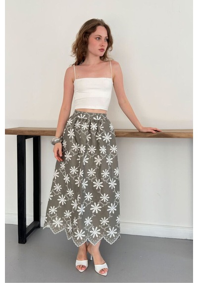 Verymoda Nakışlı Etek D2914 Haki