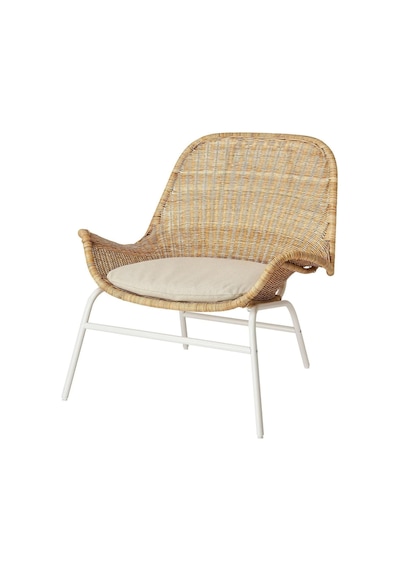 Tr Rattan Berjer Koltuk Ve Puf, Beyaz Metal Çerçeve, Doğal Rattan, Krem Döşeme Diğer