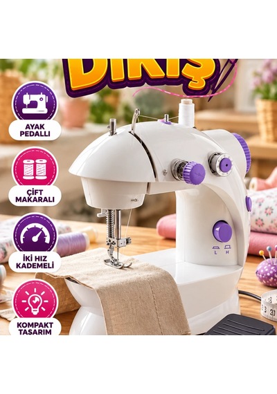 Mini Dikiş Makinesi Ayak Pedallı, Çift Makaralı Ve İki Hız Kademeli