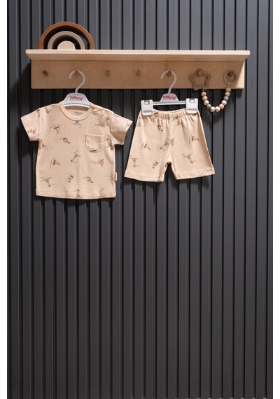 MiaBaby Boat Jakarlı Theme Şortlu Takım Sütlü Kahve