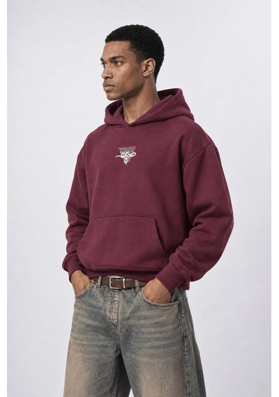 Respire Erkek Sabr Patch Detaylı Oversize Hoodie Bordo