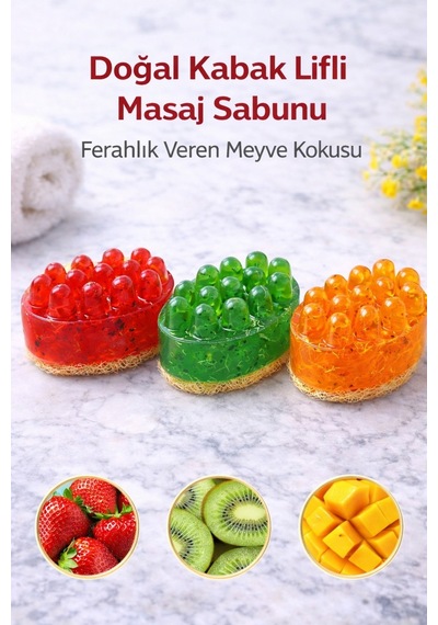 Doğal Kabak Lifli Masaj Sabunu 3 Lü Set Çilek,mango Ve Kivi Karışık Meyve