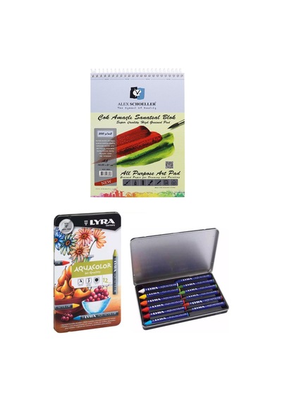 Alex Schoeller Çok Amaçlı Sanatsal Blok 200gr A5 20 Yaprak Lyra Aquacolor Pastel Boya 12 Renk