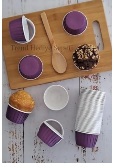 50'li Mor Muffin Kek Kalıbı, Kek Kapsülü Cupcake Kalıbı, Airfryer Uyumlu .
