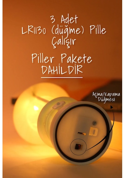 Led Mum Kamp Lambası 1 Adet - Tipi Pil Dahil Dumansız Alev Ledli Dekoratif Mum Dekor Işığı Beyaz Pt437 Beyaz
