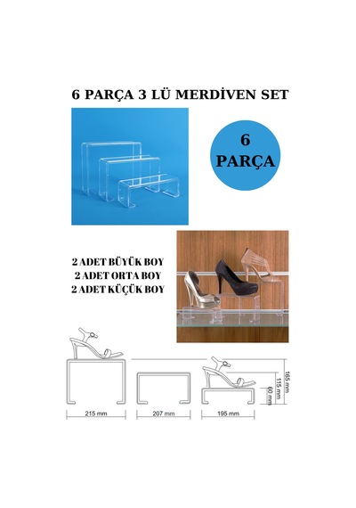6parça Pleksi Şeffaf Kademeli Ayakkabırafı Ayakkabı Teşhir Standı
