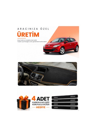Renault Megane 3 Lif Ekran 2008-2015 Uyumlu Torpido Koruma Örtüsü Oto Kılıfı - Siyah Kahverengi