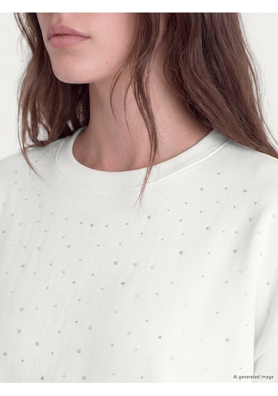 Lcw Modest Beyaz Taşlı Soft Touch Kadın Sweatshirt Tunik