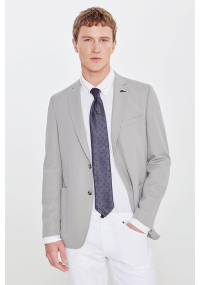 Erkek Grı Slim Fit Dar Kesim Mono Yaka Casual Ceket Grı