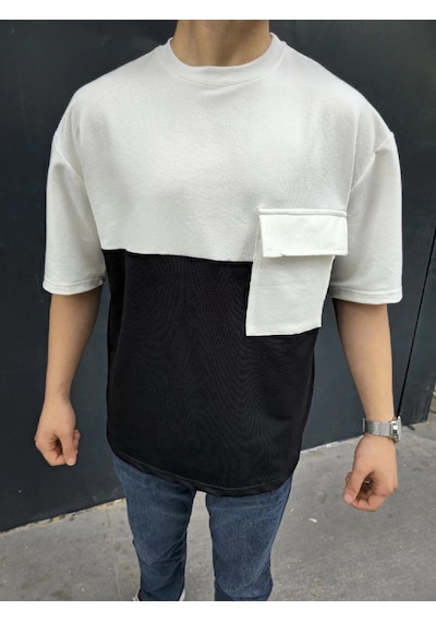 Genel Markalar Torba Cep Detaylı Parçalı T-shirt - Siyah -
