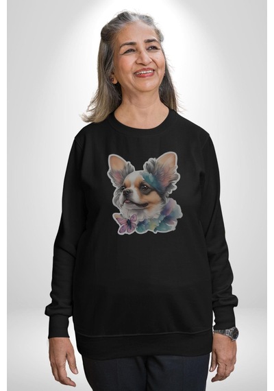 Chihuahua Köpek Unisex Siyah Baskılı Sweatshirt Siyah