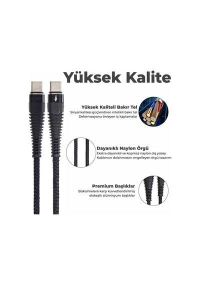 Lexroo Type-c To Type-c Pd 5a 32w Örgülü Hızlı Şarj Ve Data Kablosu 1 Metre Standart