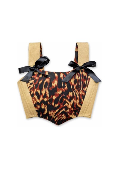 L'aura Corset Leopar Desenli Çift Taraflı Bayan Korse Büstiyer Kahverengi