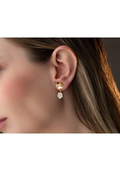 925 Ayar Zirkon Taşlı Sedef Yonca Küpe.rose.gold.rodaj Gümüş 49622923