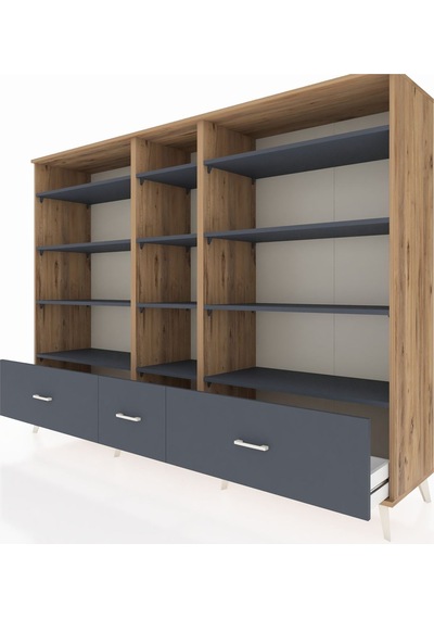 Hyperion Dolap 12 Raflı 3 Çekmeceli 220x44x163 Çam-antrasit Çam-antrasit