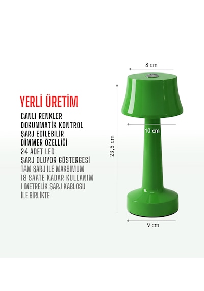 Zenlight Metal Dokunmatik Şarjlı Masa Lambası 320-4 Yeşil