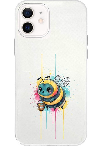 Apple Uyumlu iPhone 12 Mini İle  Splash Arı Tasarımlı Şeffaf Silikon Kılıf 051b
