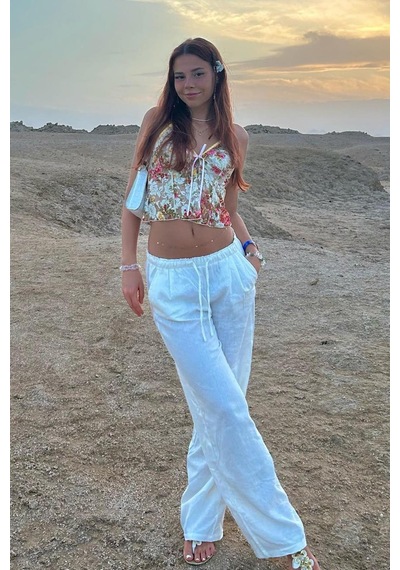 Madmext Beyaz Beli Büzgülü Wide Leg Kumaş Pantolon Mg1950-beyaz Beyaz