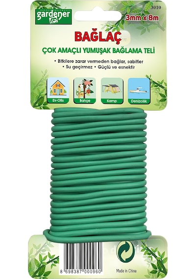 Gardener 3010 Bağlaç Çok Amaçlı Yumuşak Bağlama Teli - 3Mm - 8Mt.