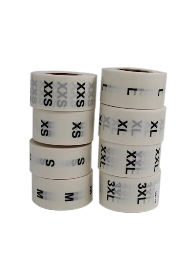 Pp Şeffaf Beden Size Etiketi 25mm X 25mm Çap Ruloda 500 Adet Xx Small Çok Renkli